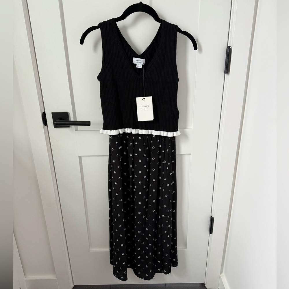 NWT Seraphine Black Floral Mixed Media Maternity/ Nursing Dress